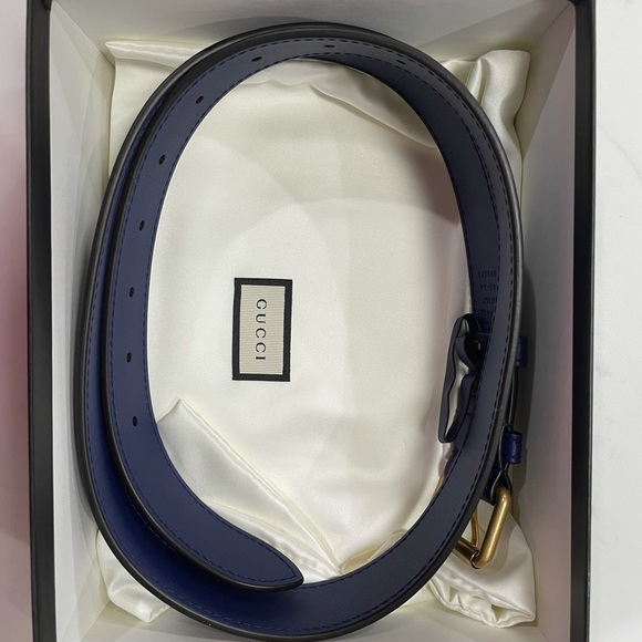 NEW GUCCI Blue Quilted Velvet GG Marmont Waist Belt Bag Fanny Pack Size 85/34 - Picture 10 of 11